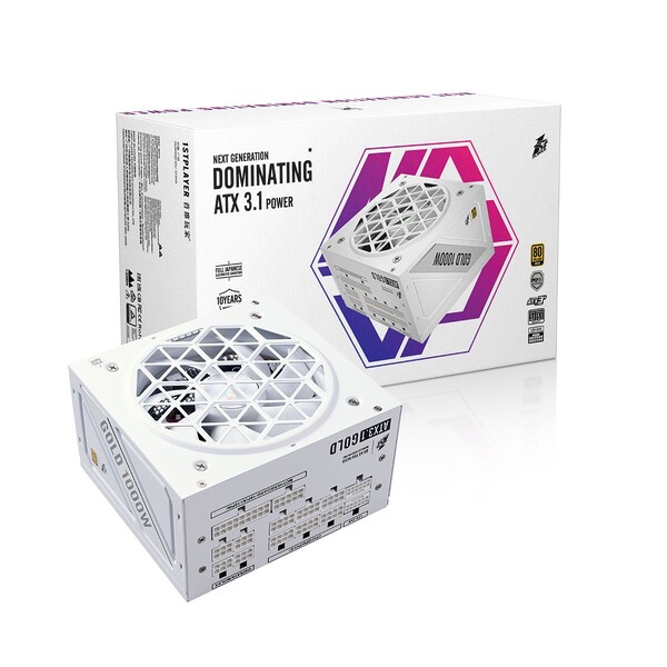 Sursa PC 1stPlayer® 1000W, 80 PLUS® Gold, Full Modular, ATX 3.1, PCIe 5.1, PFC activ, NGDP HA-1000BA4, alb