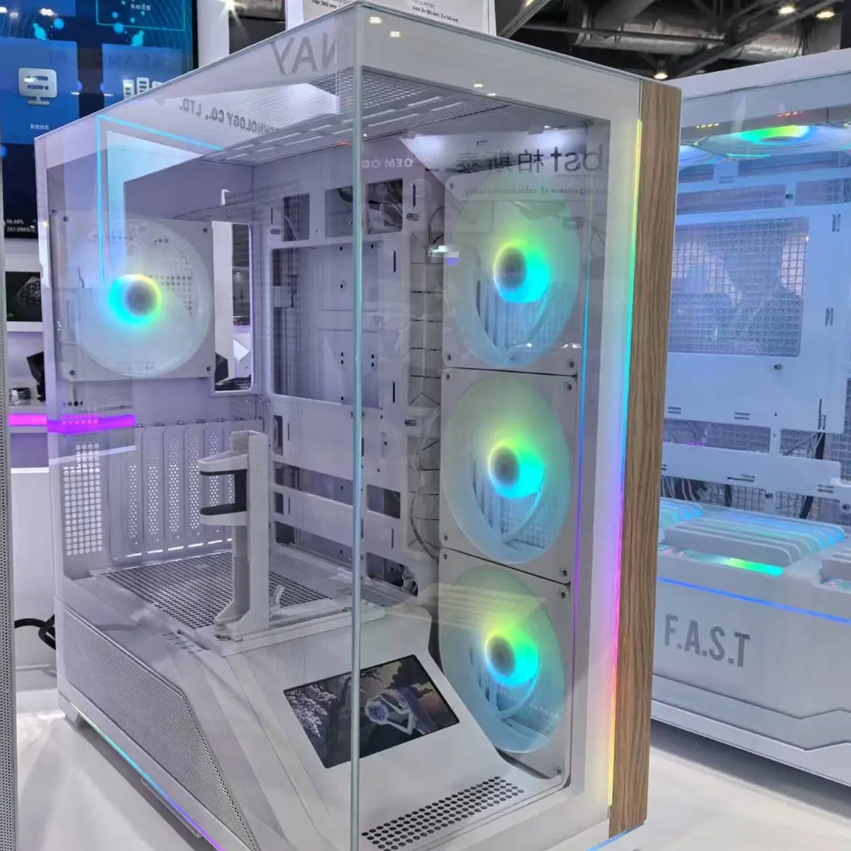 Carcasa 1stPLAYER® Gaming GE8-wh, ATX, display, suport VGA montaj vertical, 4 ventilatoare aRGB plus PWM, telecomanda, strip LED, alb - imagine 2