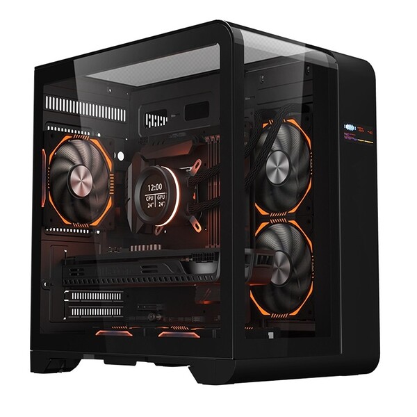 Resigilat: Carcasa 1stPLAYER Gaming RT5-bk, 3 ventilatoare aRGB plus PWM, display, Micro-ATX, telecomanda, negru