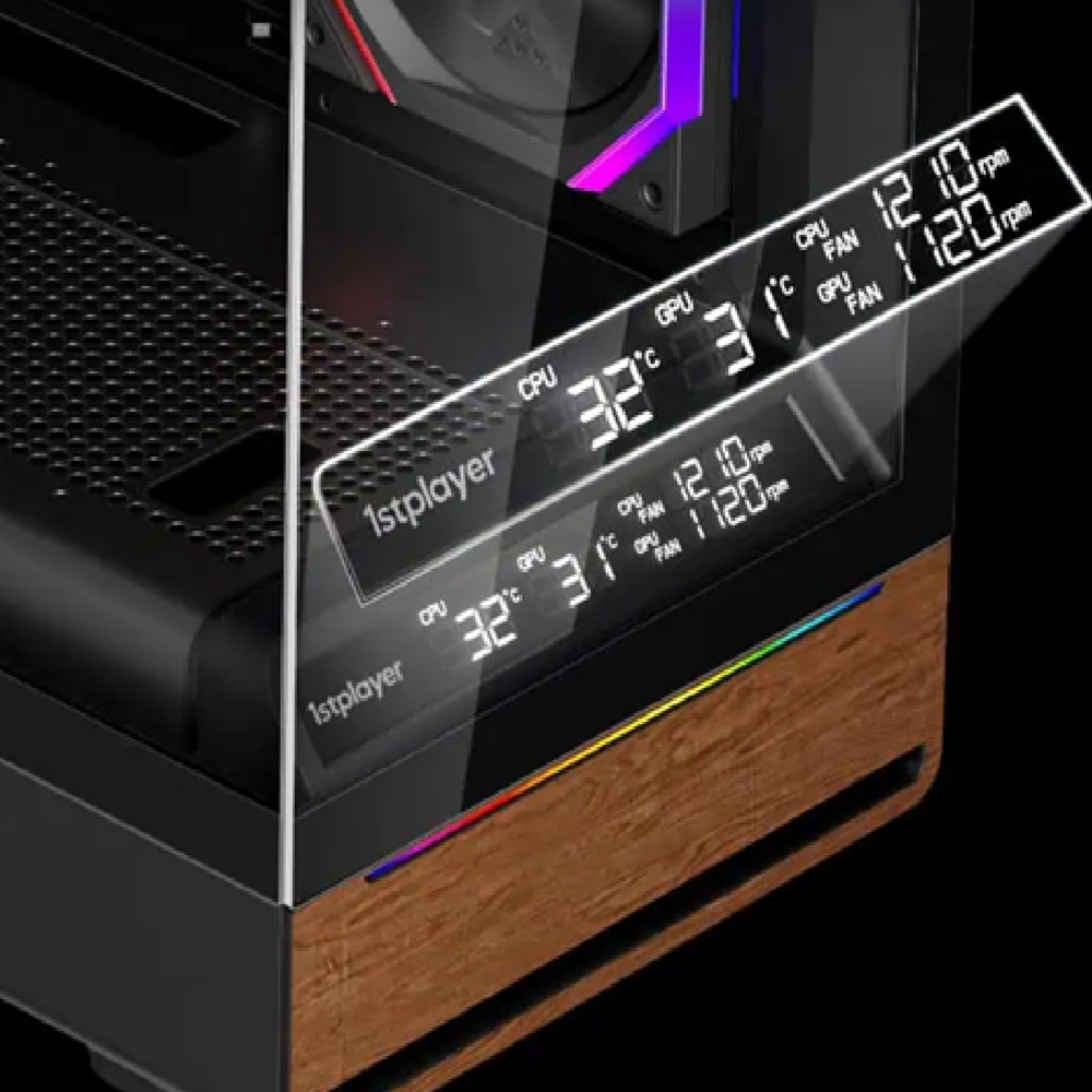 Carcasa 1stPLAYER Gaming WD8-bk, 3 ventilatoare aRGB plus PWM, ATX, display, strip LED, telecomanda, negru - imagine 2