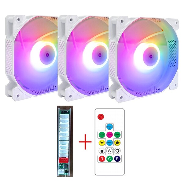 Set 3 ventilatoare 1stPlayer® Combo F2-wh aRGB, controller si telecomanda, culoare alba