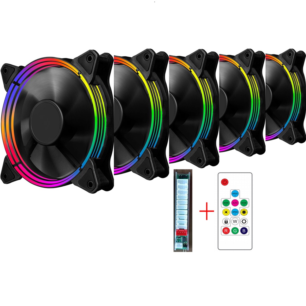 Set 5 ventilatoare 1stPlayer® G3 aRGB, controller si telecomanda, negru
