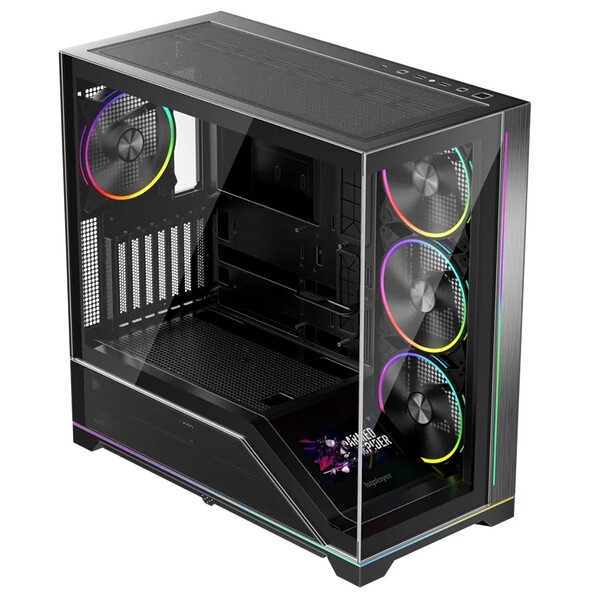 Carcasa 1stPLAYER Gaming WP9-bk, 4 ventilatoare aRGB plus PWM, display 5.5 inches, strip LED, ATX, telecomanda, negru